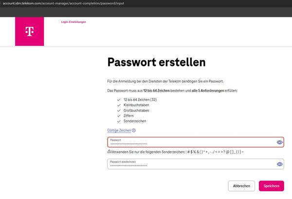Telekom dumb password rule screenshot